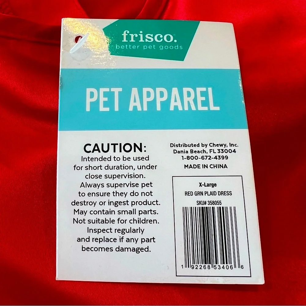 FRISCO Christmas Dog Dress XL Red Green Plaid Gold Bow Holiday NWT 25 - 45 lbs